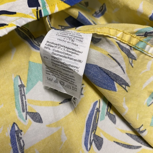 J Crew Shirt Mens XL Yellow Sailboat Print Button Down Short Sleeve Beach Preppy - Picture 6 of 6